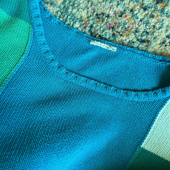 Vintage Blue Turquoise Color Block Knit Crewneck Sweater - Picture 7 of 7